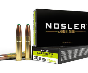 Nosler BT Suppressor Ready Rifle Ammo 300 Blackout 220 gr. BT RN 20 rd.
